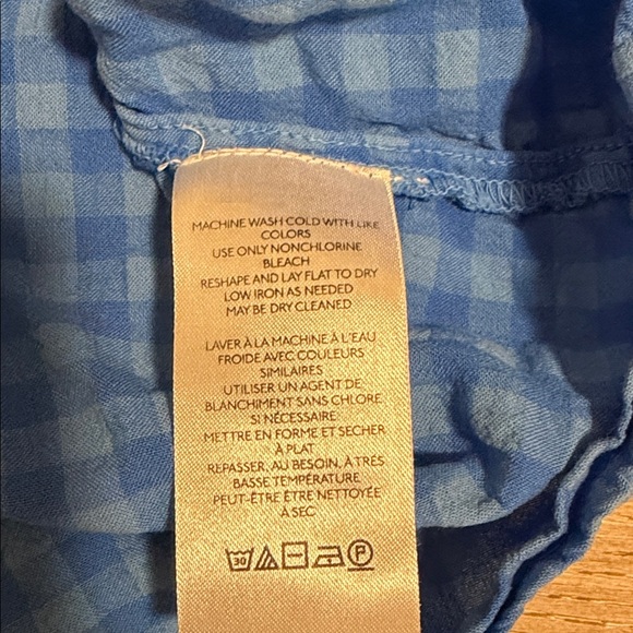 Anthropologie Pilcro V Neck L/S Blue Babydoll Blouse Gingham Top Women’s Sz. M - Picture 3 of 9